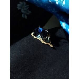 Gothic Talon Blue Sapphire/Topaz Ring Rhodium Band Size 10 Oval Shape